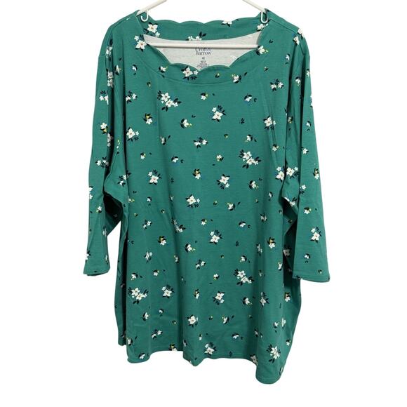 Croft & Barrow Women’s Plus Size 4X Green Short Sleeve Scalloped Neck Blouse - Picture 1 of 4